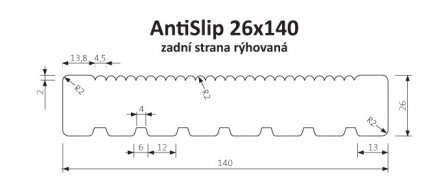 AntiSlip 26x140 - zadní strana rýhovaná - terasový profil - 2