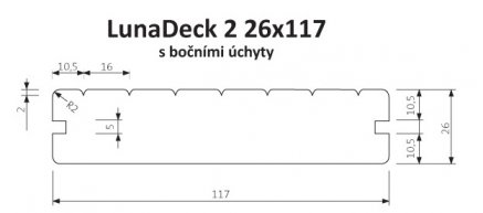 LunaDeck 2 26x117 s bočními úchyty - terasový profil - 2